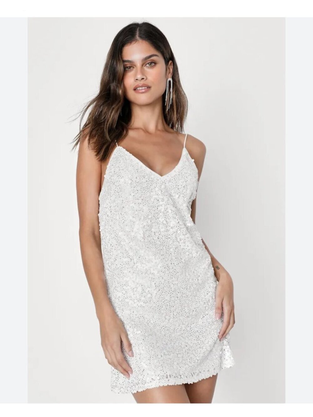 NWT Lulus White Sequin Mini Slip Dress Spaghetti Strap Party Size XXS